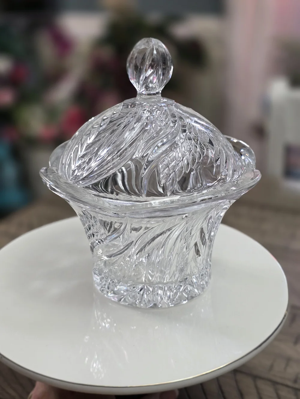 Crystal Cut Glass Covered Candy Dish - Clear